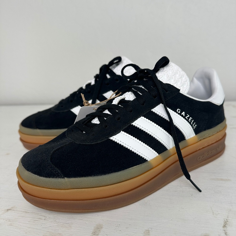 Adidas Sneakers Womens 8.5 Gazelle Bold W Black White IE0876 Platform Suede